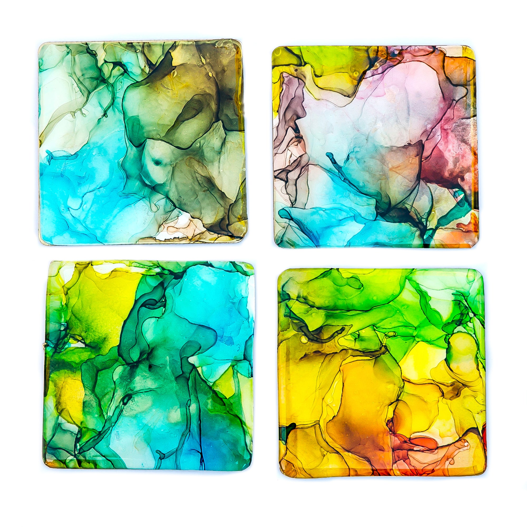 Hand Painted Resin Coated Coasters Set of 4